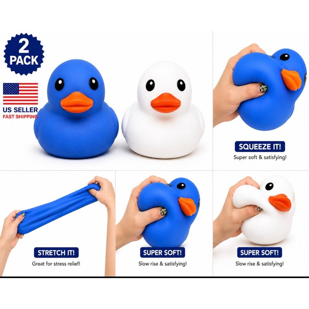 Sunny Days Squeeezy Duck 2 Pack Blue White Squishy Fidget Toy